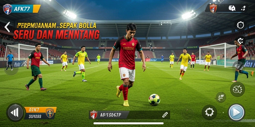 Gameplay dinamis dan seru dalam pertandingan sepak bola.