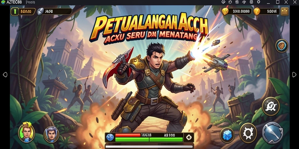 Screenshot gameplay AZTEC88 menunjukkan aksi mendebarkan dan grafis menawan.