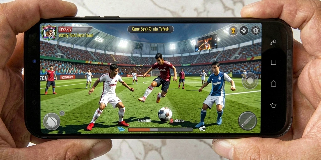 Tampilan gameplay DY777 saat laga sepak bola berlangsung.