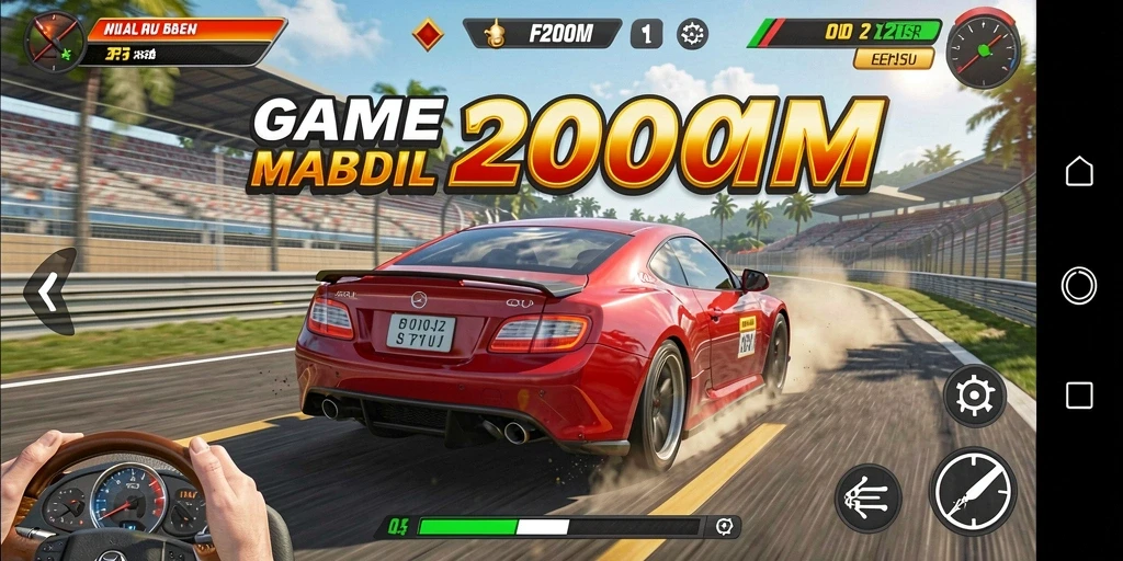 Tampilan aksi balap seru di F200M dengan mobil memukau.
