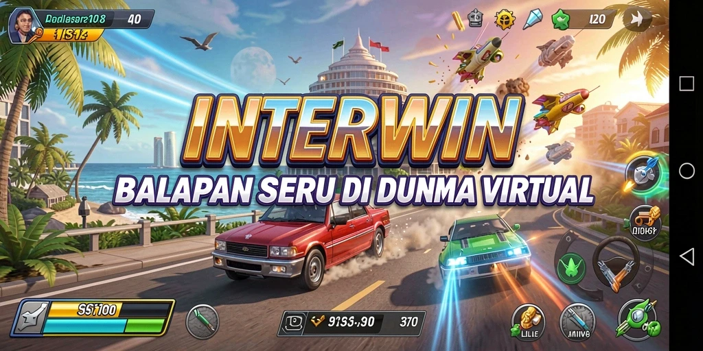 Screenshot dari INTERWIN menampilkan aksi balapan yang mendebarkan.