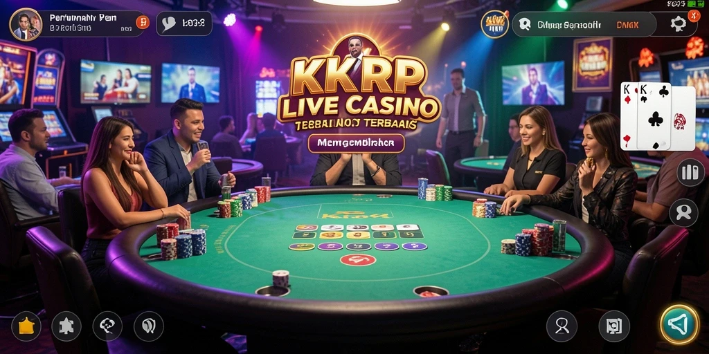 Screenshot gameplay KKRP menampilkan dealer live yang interaktif dan suasana kasino yang nyata.