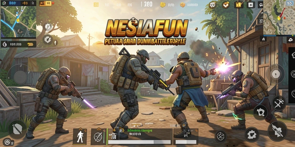 Screenshot gameplay NESIAFUN yang menunjukkan aksi seru Battle Royale.