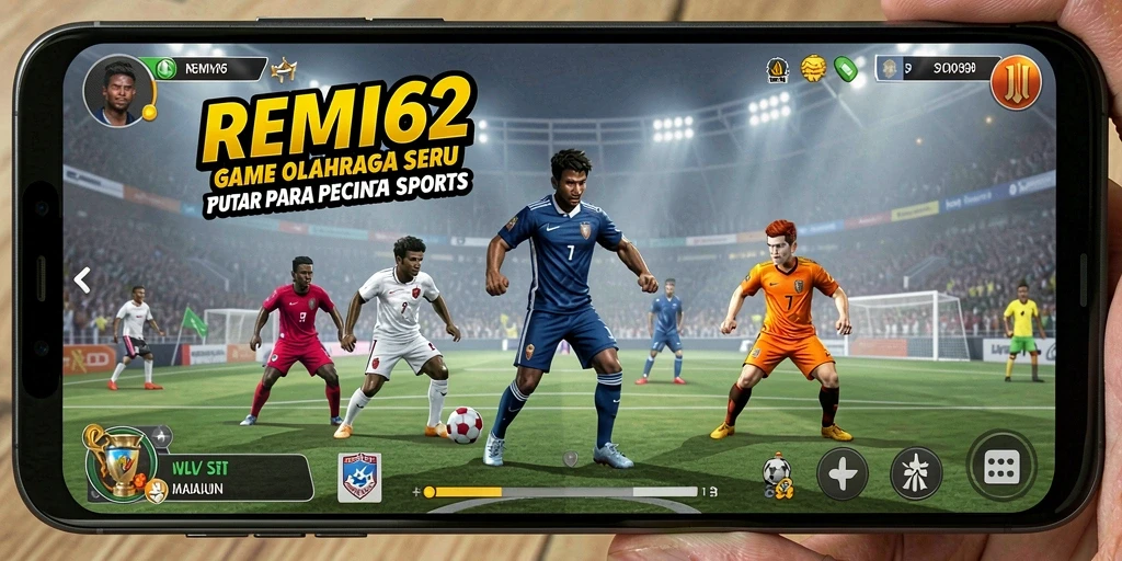 Tangkapan layar utama REMI62 menampilkan pertandingan olahraga yang intens.