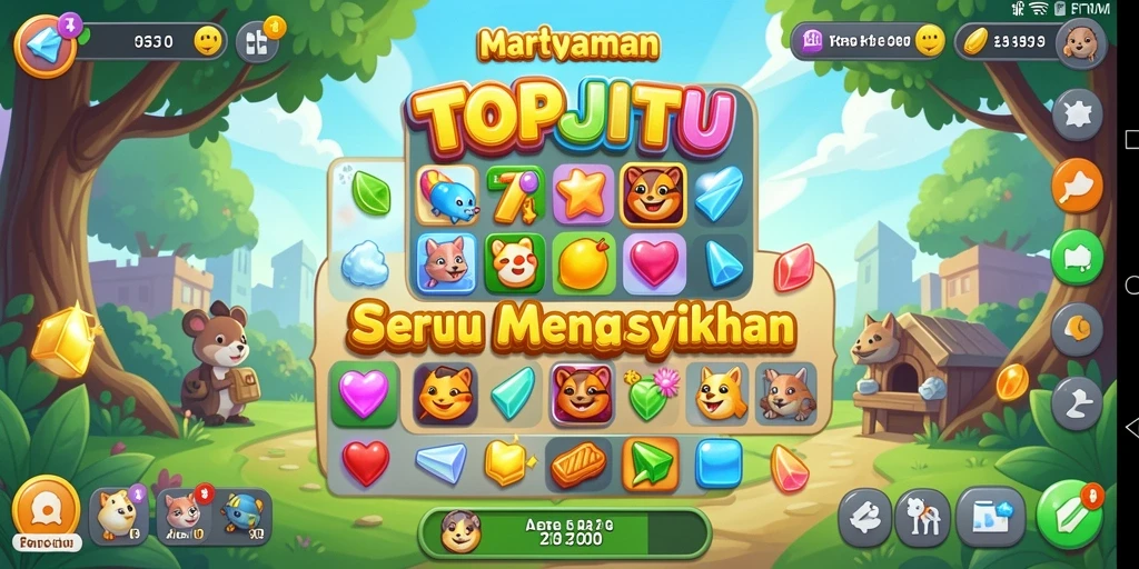 Screenshot gameplay TOPJITU yang menampilkan suasana seru permainan Match-3.