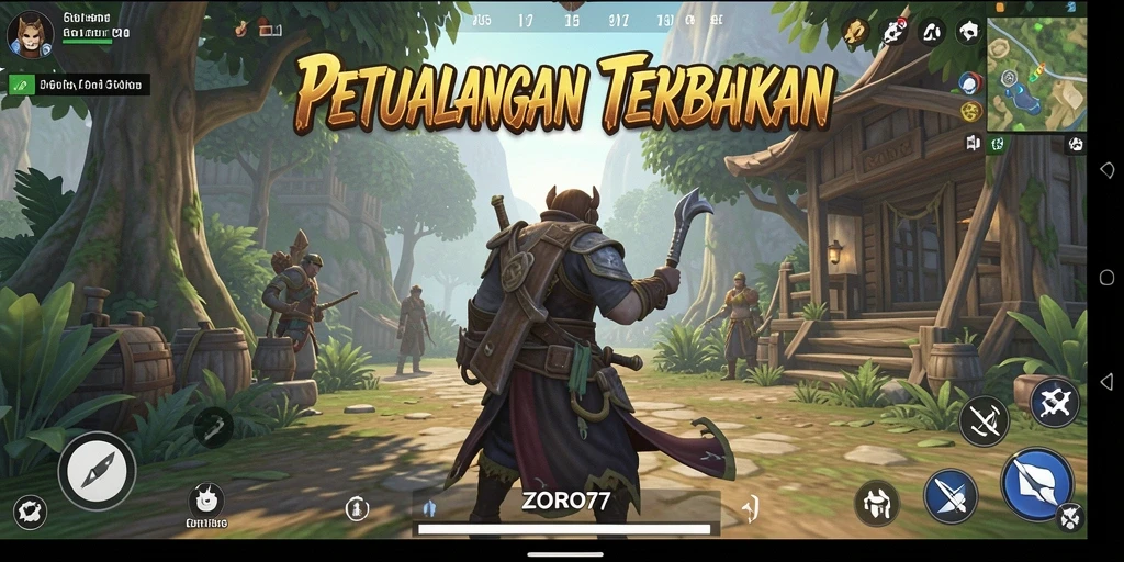 Screenshot menunjukkan pemain menjelajahi dunia terbuka di ZORO77.